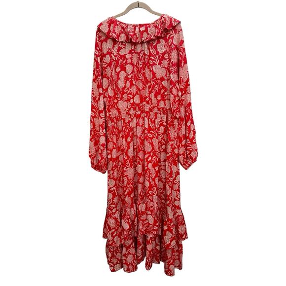 Universal Thread Midi Dress XXL Red Floral Long Balloon Sleeves Ruffle Boho - Picture 11 of 16